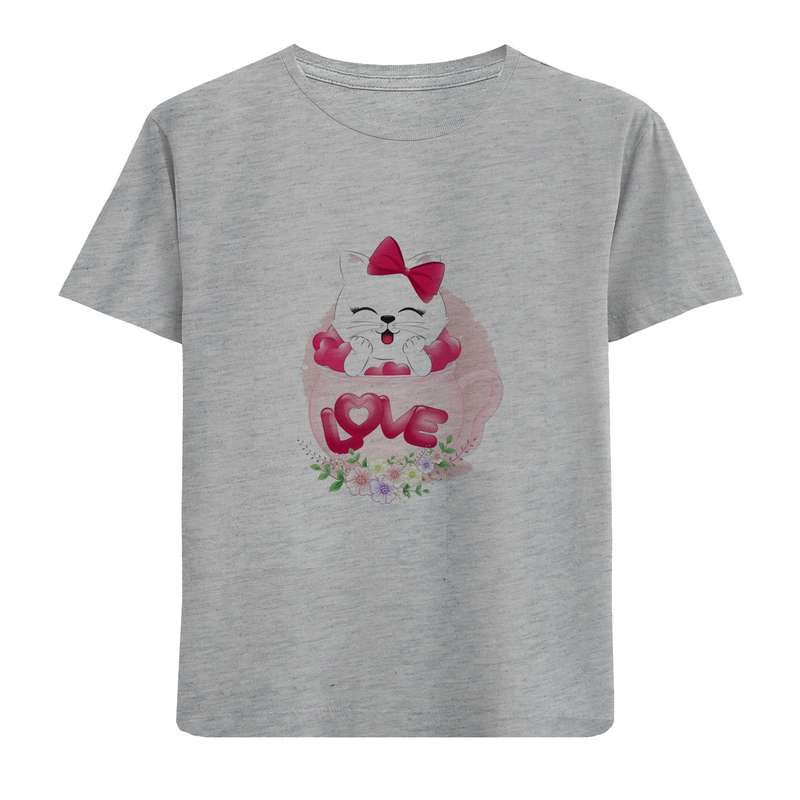 تی شرت آستین کوتاه دخترانه مدل گربه D415