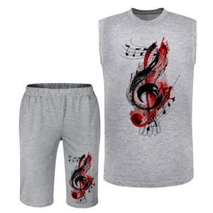 ست تاپ و شلوارک مردانه مدل نت موسیقی کد A298