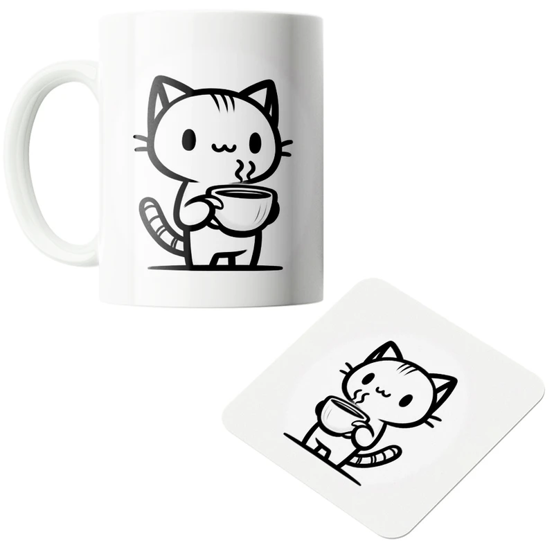 ماگ پاد آفرین مدل گربه بامزه کد z303 به همراه زیر لیوانی