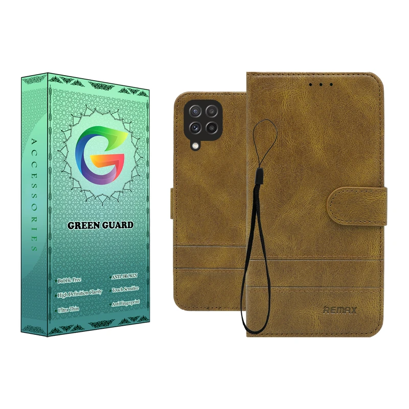 کیف کلاسوری گرین گارد مدل چرمی مناسب برای گوشی موبایل سامسونگ Galaxy A12 / M12 / F12 به همراه بندآویز