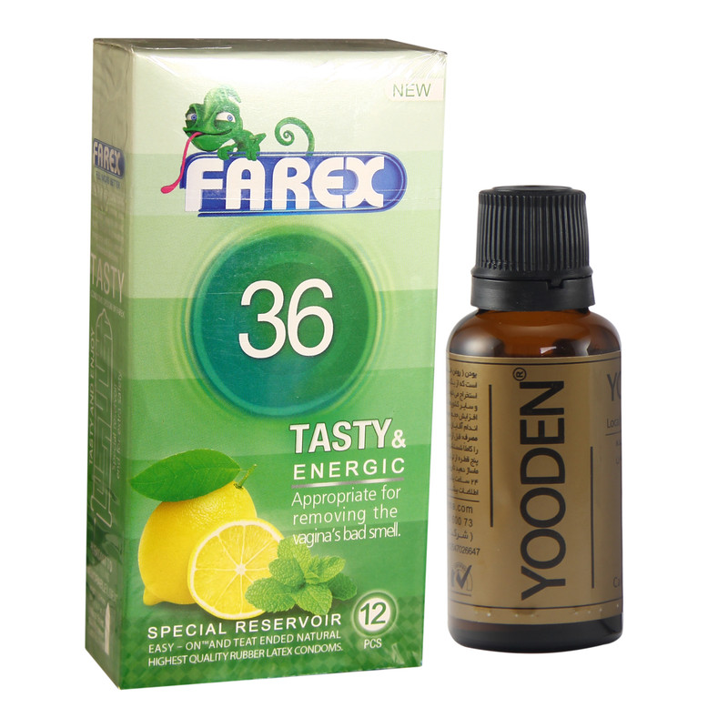کاندوم فارکس مدل Tasty 36 بسته 12 عددی به همراه روغن یودن کد 01 حجم 30 میلی لیتر