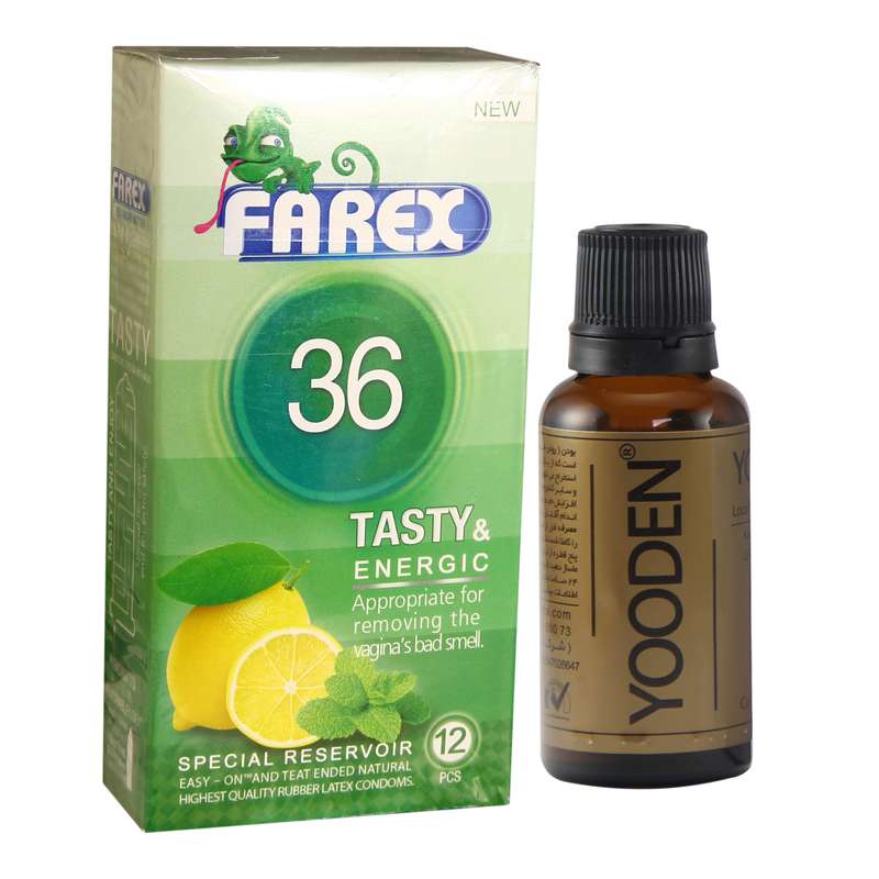 کاندوم فارکس مدل Tasty 36 بسته 12 عددی به همراه روغن یودن کد 01 حجم 30 میلی لیتر