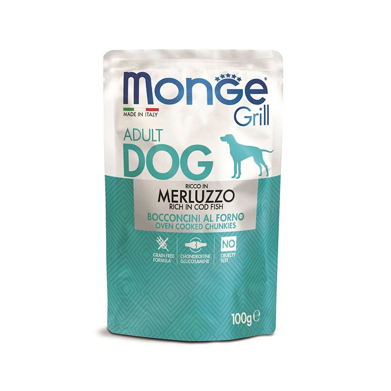 پوچ سگ مونژ مدل Monge Grill Adult طعم ماهی کاد وزن 100 گرم