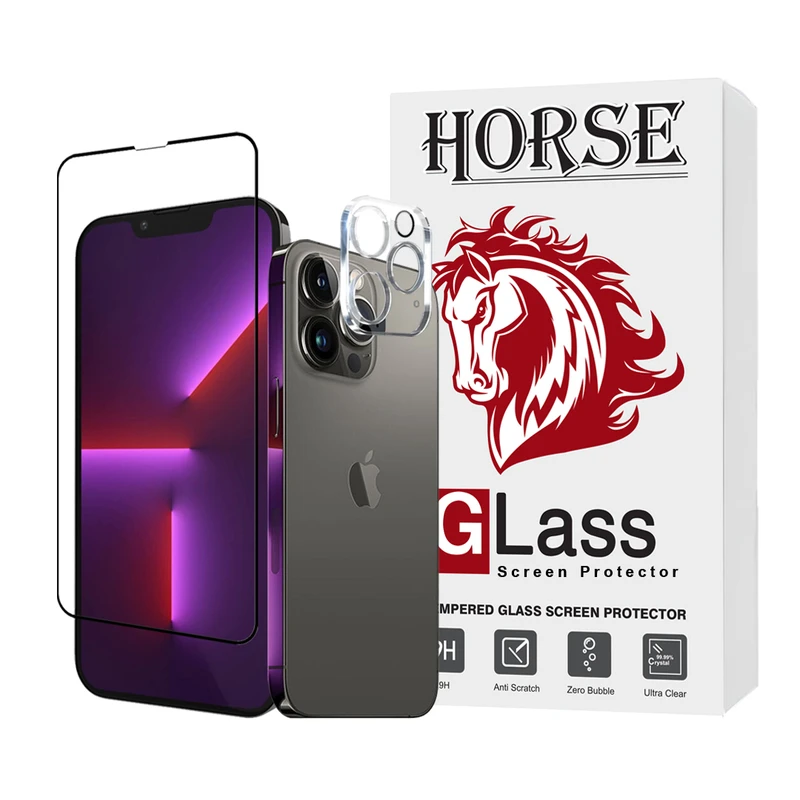 محافظ صفحه نمایش هورس مدل MFUL3DHO مناسب برای گوشی موبایل اپل iPhone 13 Pro Max به همراه محافظ لنز دوربین