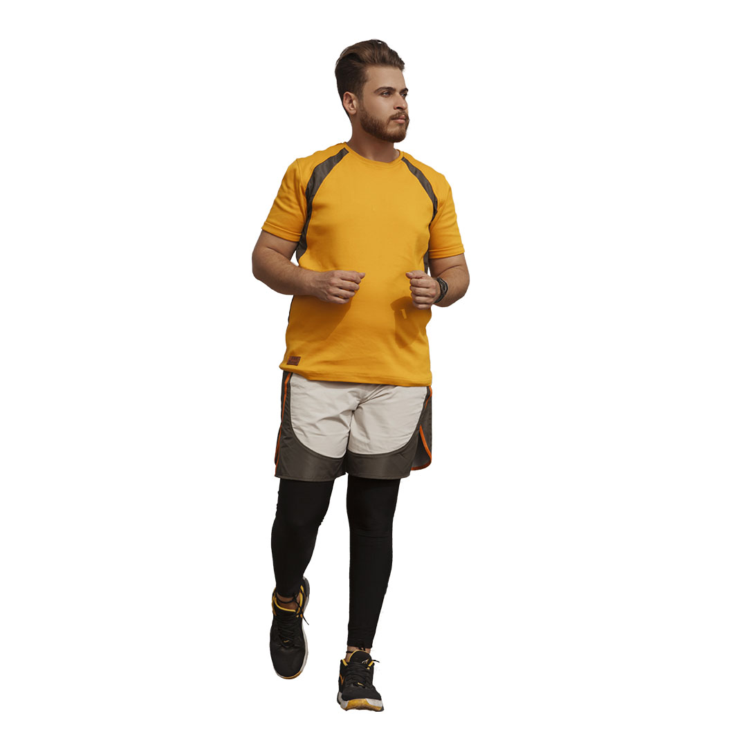 ست تی شرت و شلوارک ورزشی مردانه برساد مدل C408 رنگ زرد
