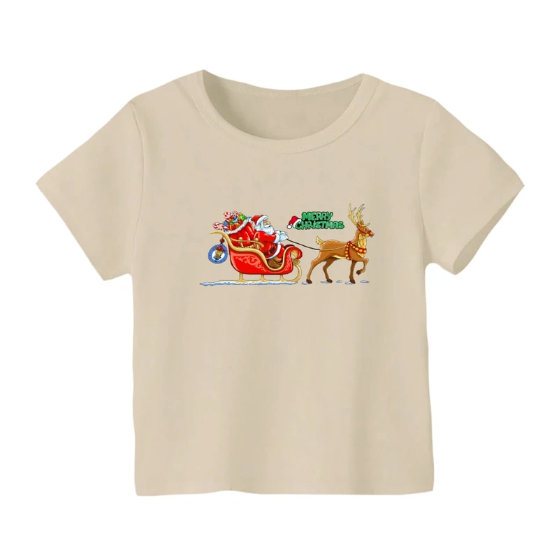 تی شرت آستین کوتاه بچگانه مدل بابانوئل و گوزن کریسمس کد 2