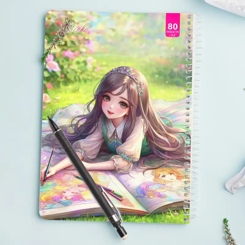 دفتر نقاشی 80 برگ بله مدل رحلی طرح فانتزی دختر نقاش کد A4-M82