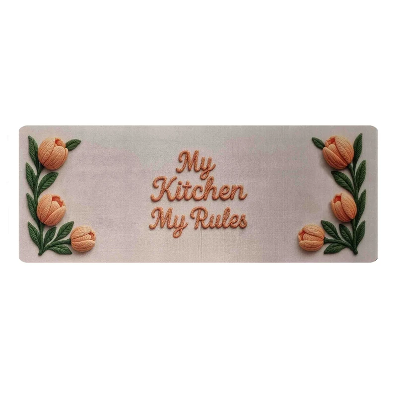 پادری مدل فرشینه آشپزخانه فانتزی طرح گل لاله کد LO-158 سایز 50*150 سانتی متر مناسب برای فضای داخلی