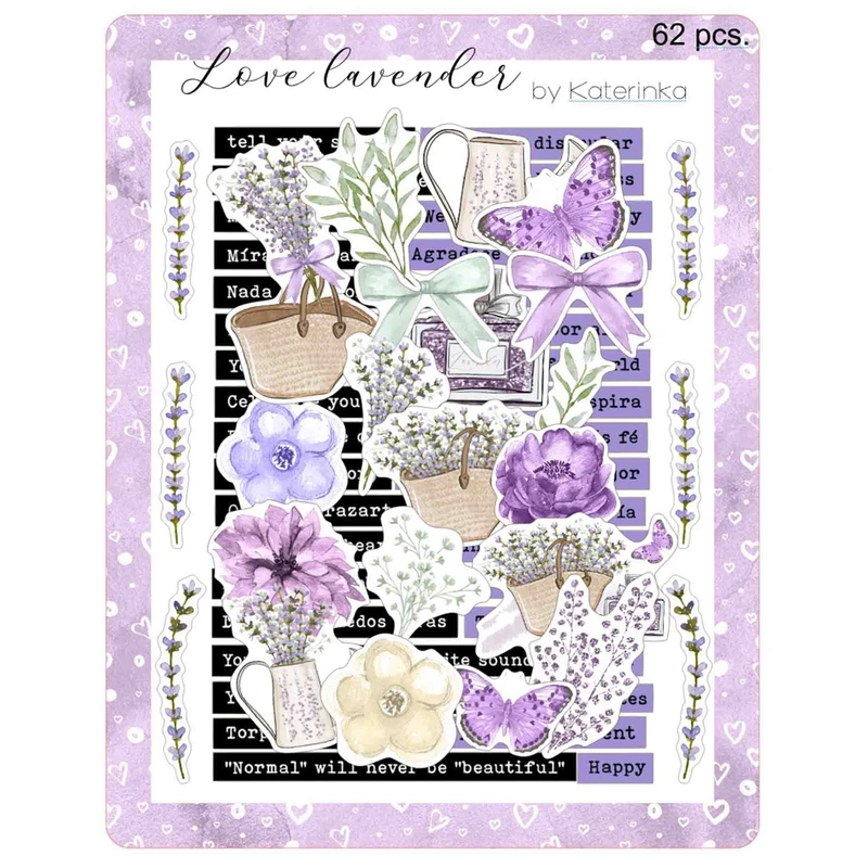 برچسب کاترینکا طرح برش خورده بولت ژورنال و اسکرپ بوک مدل Love lavender بسته 62 عددی