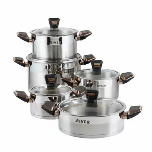 سرویس قابلمه و تابه استیل 10 پارچه ریور مدل دسته رز گلد کد TP3301