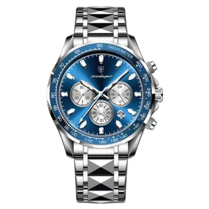 ساعت مچی عقربه‌ای کوارتز مردانه پوداگار مدل اسپرت سه موتور فعال کرنوگراف بند استیل الماسی کد ۳