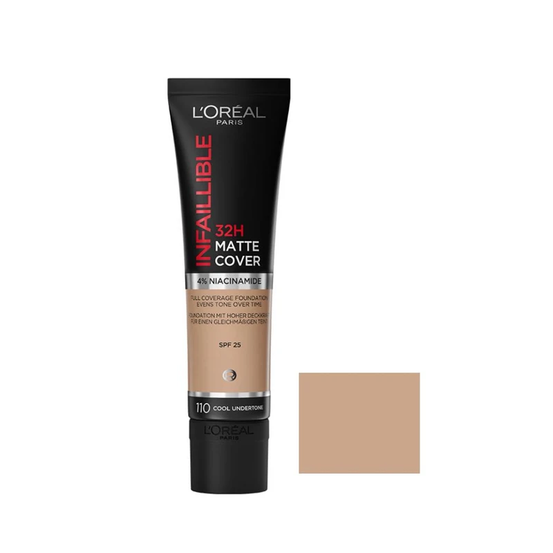 کرم پودر مایع Spf 25 لورآل مدل Matte Cover 32H شماره 110 مناسب برای انواع پوست حجم 30 میلی‌ لیتر
