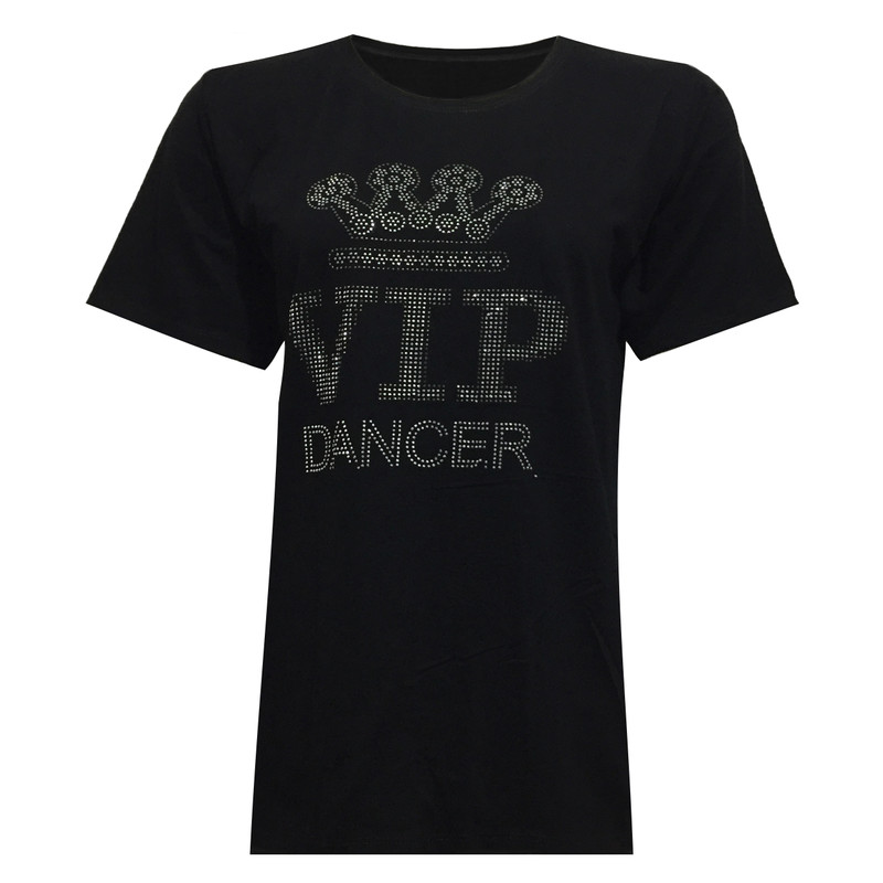 تی شرت آستین کوتاه زنانه DANCER VIP مدل نخی ویسکوز نگینی کد tm-1957 رنگ مشکی