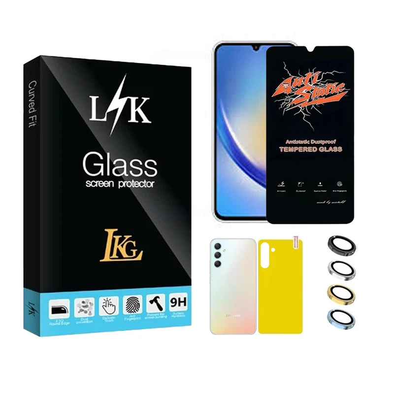محافظ صفحه نمایش ال کا جی مدل انتی استاتیک مناسب برای گوشی موبایل سامسونگ Galaxy A34 4G به همراه محافظ پشت گوشی و محافظ لنز