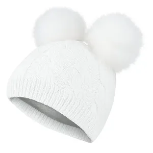 کلاه بافتنی بچگانه مدل دو پوم داخل خز