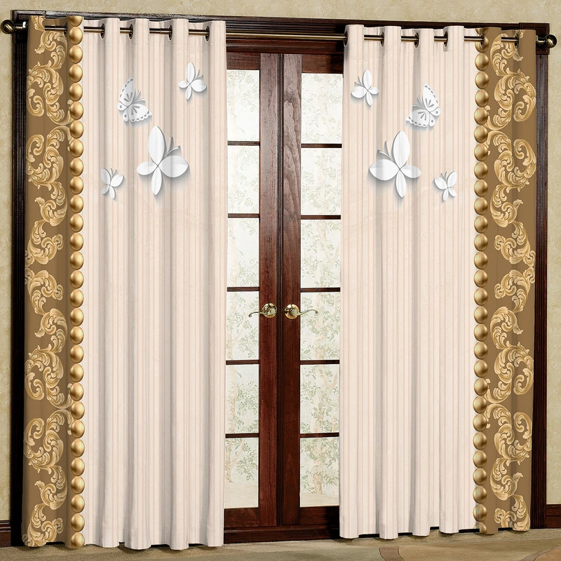 پرده مدل مخمل پانچی طرح پروانه کد 4828T2 سایز 200x140 سانتی متر