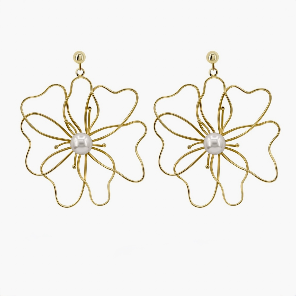 گوشواره آویزی طلا 18 عیار زنانه تاج مدل گل مفتولی بزرگ