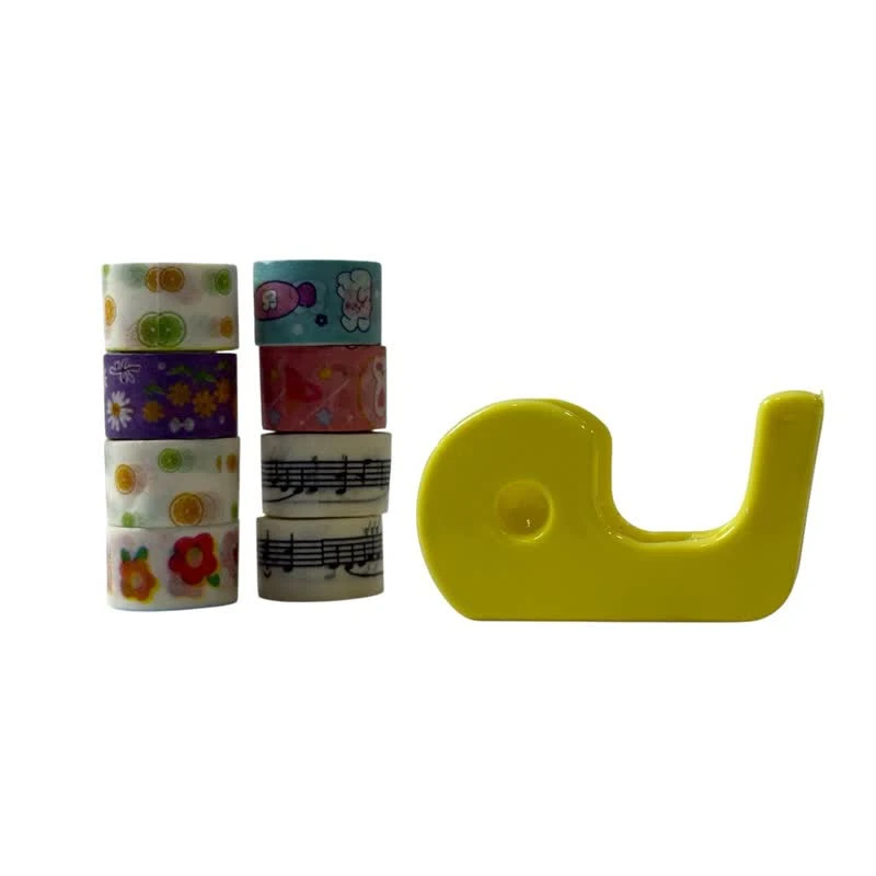 چسب نواری مدل واشی طرح فانتزی عرض 1 سانتی متر به همراه پایه چسب مجموعه 9 عددی