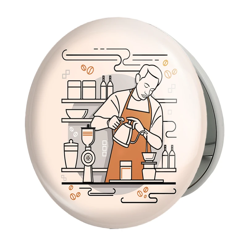 آینه جیبی خندالو طرح باریستا کافه چی مدل تاشو کد 28142 