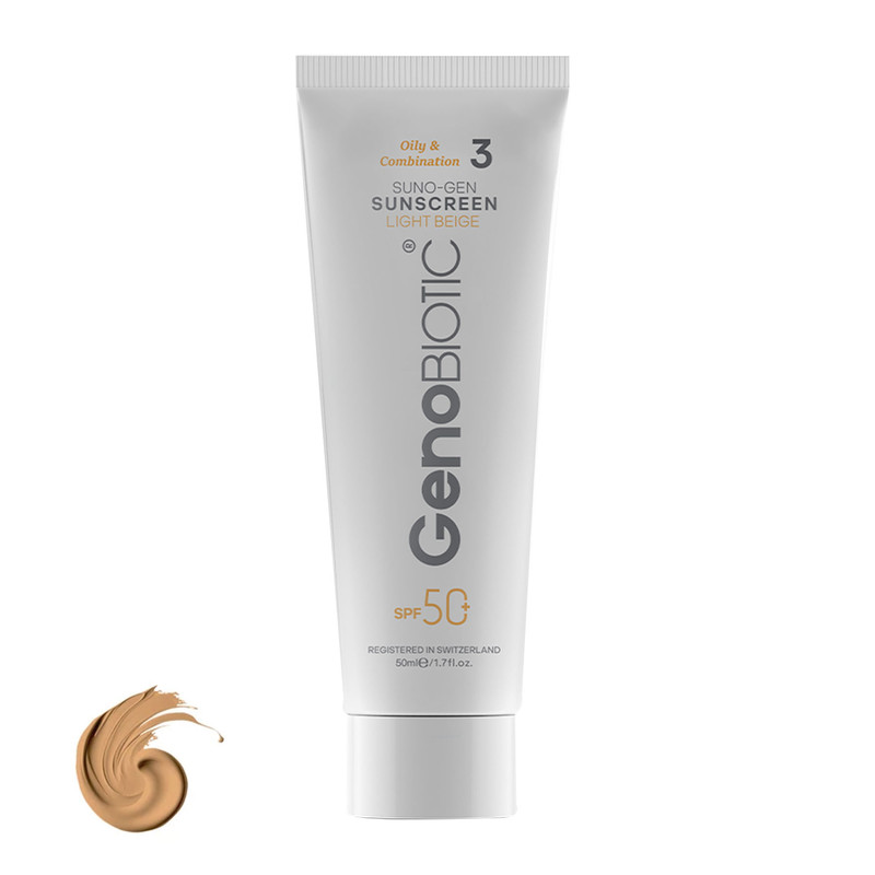 کرم ضدآفتاب رنگی ژنوبایوتیک SPF 50 مدل SUNO محافظ UVA ،UVB، مناسب پوست های چرب، حجم 50 میلی لیتر