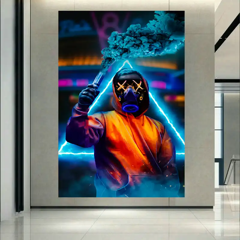 پوستر طرح مرد ماسک دار مدل نئون و دود کد AR16950