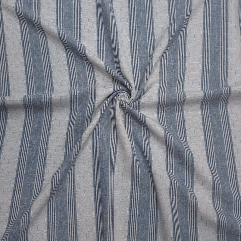 پارچه لباس عرض 1.5 متر مدل شانتون لنین اندونزی راه راه کد 1 رنگ آبی - طوسی