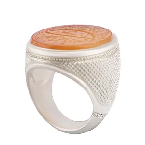 انگشتر نقره مردانه بازرگانی میلادی مدل رکاب دست ساز استاد کاوه سنگ عقیق یمنی کهنه خطاطی کد AM_2747