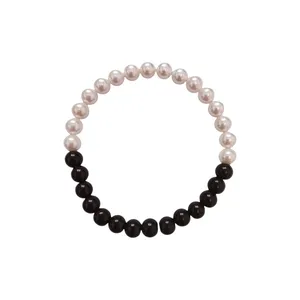 دستبند سنگی مدل مروارید شل و اونیکس