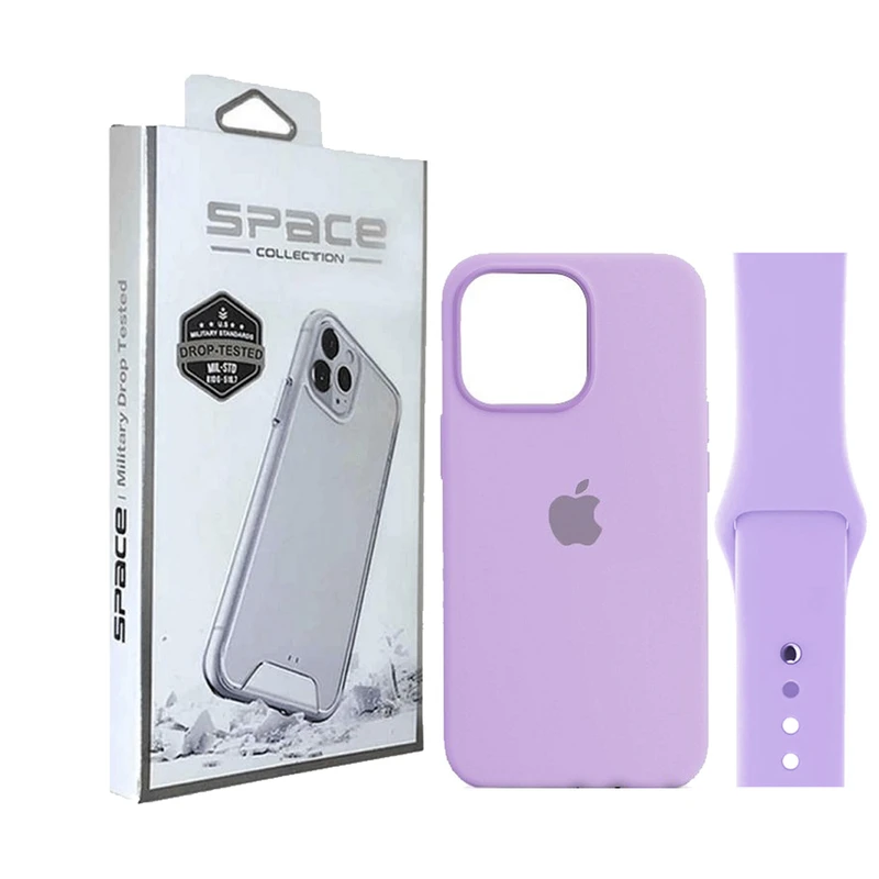 کاور اسپیس مدل سیلیکون مناسب برای گوشی موبایل اپل iPhone 15 Pro Max به همراه بند اپل واچ 40 میلی متری