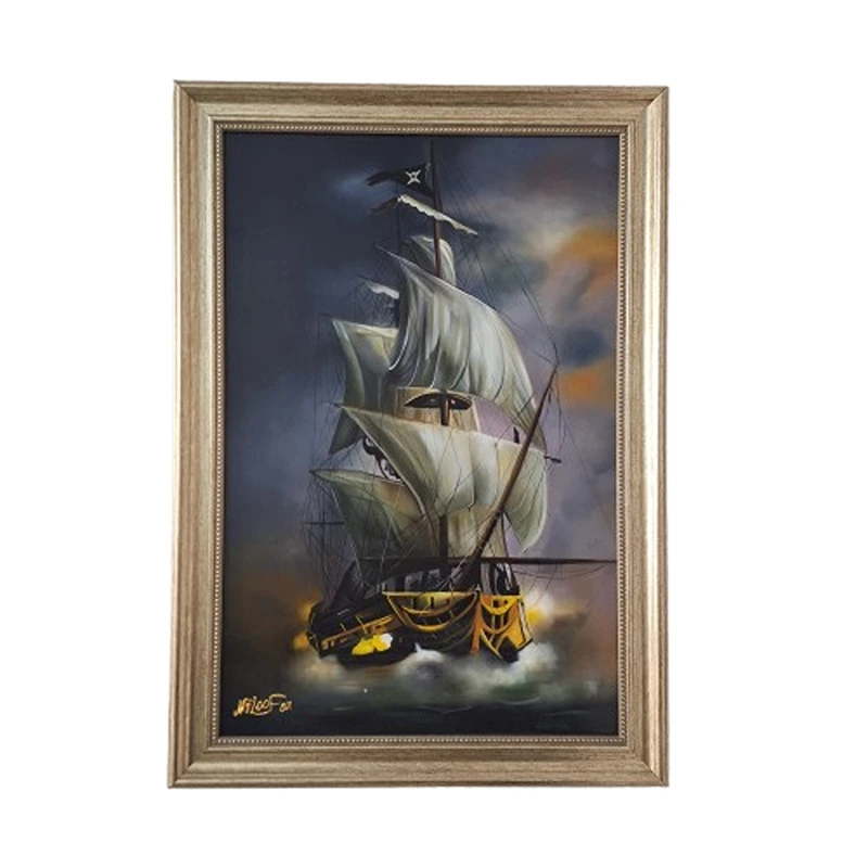 تابلو نقاشی رنگ روغن به سبک رئالیسم طرح کشتی