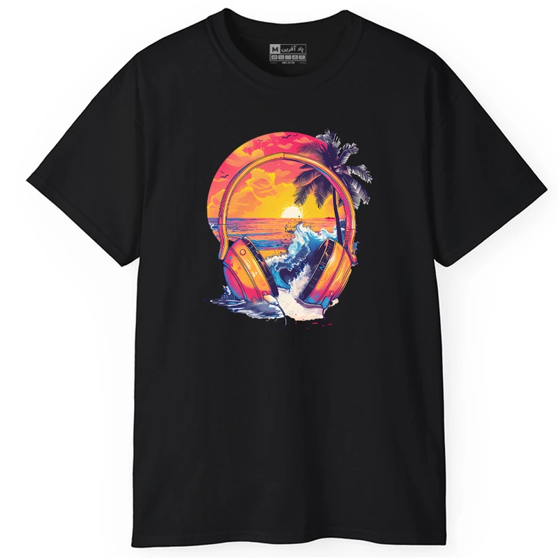 تی شرت آستین کوتاه مردانه پاد آفرین مدل موزیک طرح هدفون کد PT113