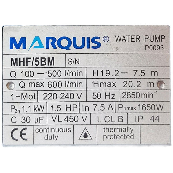 پمپ آب 1.5 اسب بخار مارکوئیس مدل MHF/5BM