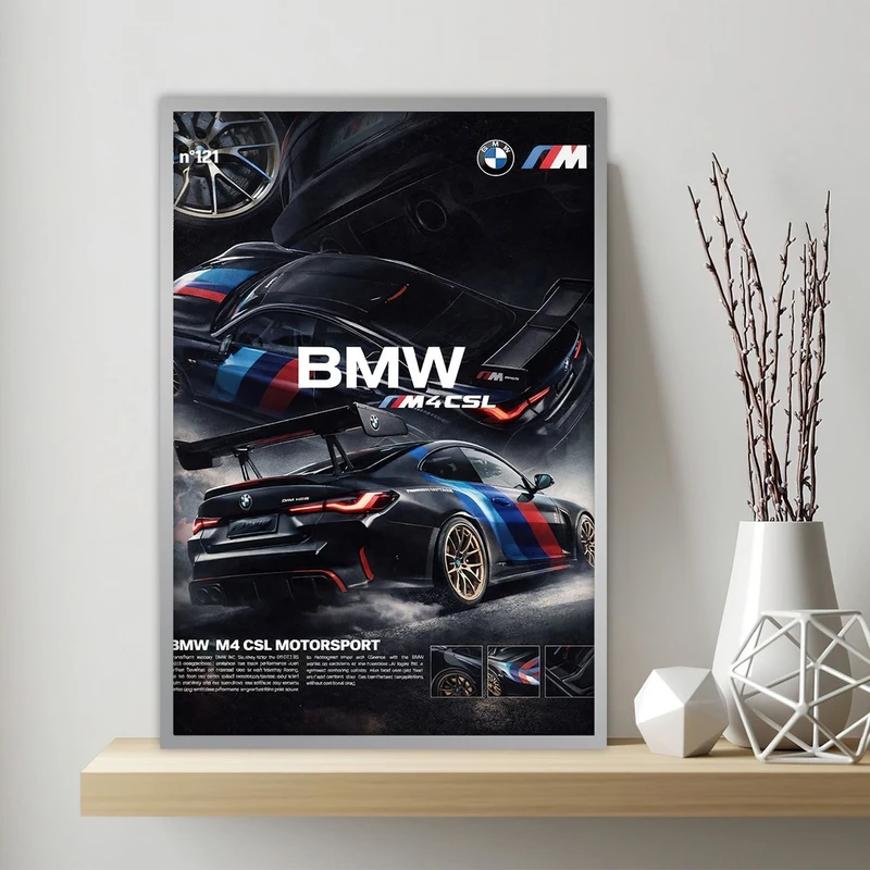 تابلو بکلیت طرح ماشین BMW M4 مدل SI-S10743 فریم نقره ای