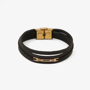 دستبند طلا 18 عیار مردانه با بند چرمی مایا ماهک مدل MB1818