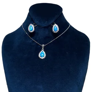 نیم ست نقره زنانه مدل نگین اوپال طرح اشک  کد 113