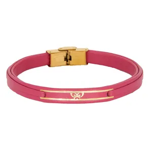 دستبند طلا 18 عیار زنانه با بند چرمی طلای مینیمال رابین مدل 744