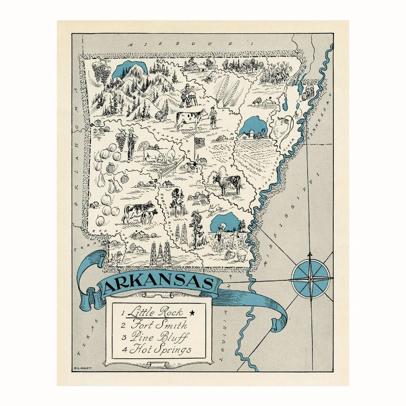 پوستر مدل وینتیج نقشه -نقشه آرکانزاس 