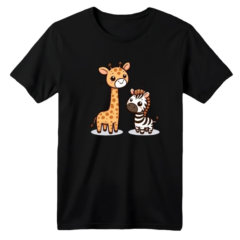 تی شرت آستین کوتاه یقه گرد  بچگانه مدل زرافه و گورخر