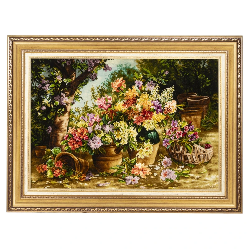 تابلو فرش دستباف سی پرشیا طرح گل در کوزه سفالی کد 904249