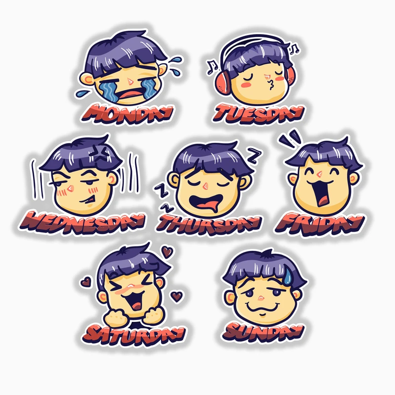 استیکر لپ تاپ و موبایل بووم طرح روزهای هفته کد MM97 مجموعه 7 عددی