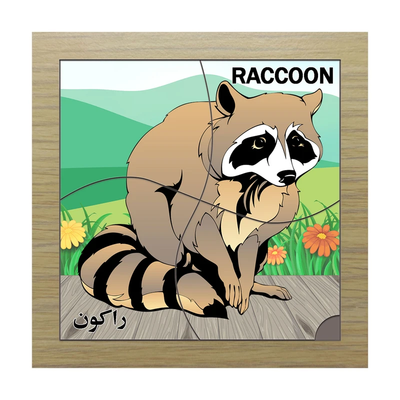  پازل 4 تکه مدل P4-186 طرح حیوان راکون مناسب برای کودکان تا 3 سال