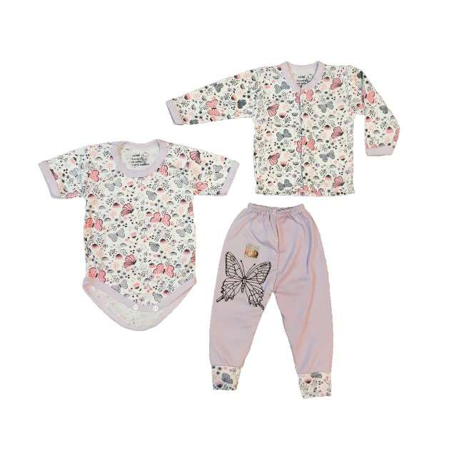 ست 3 تکه لباس نوزادی مدل پروانه