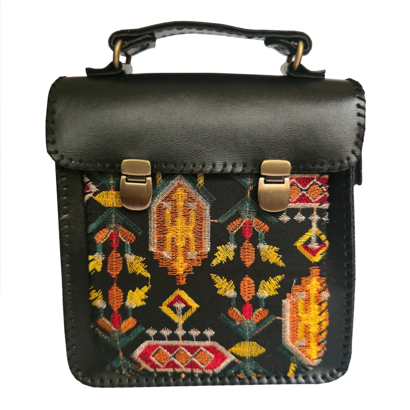 کیف دوشی چرمی غزال مدل دو قفل سوزن دوزی 08