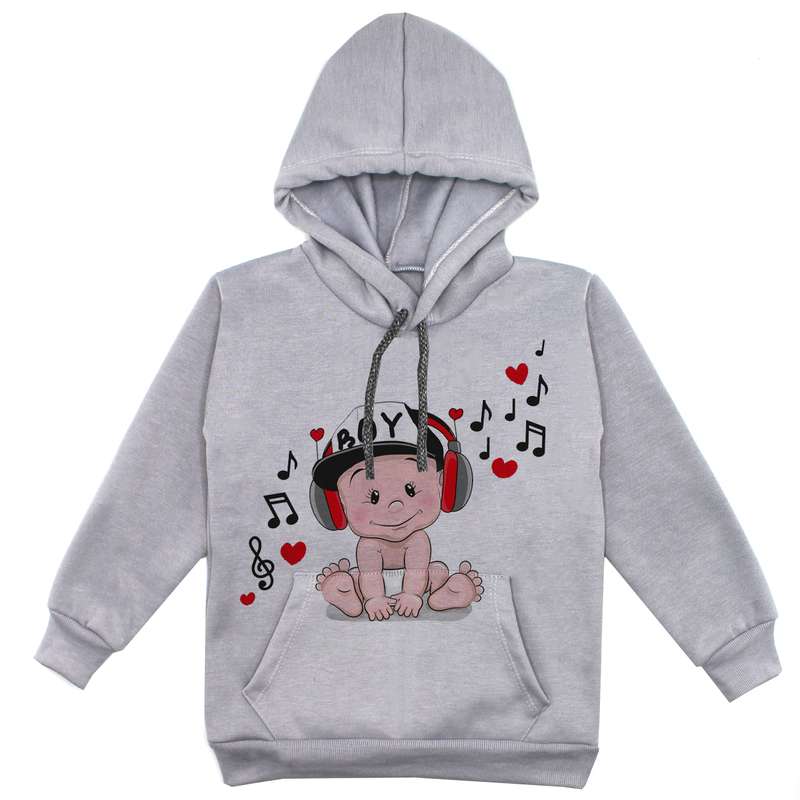 هودی پسرانه مدل پسر و هدفون F52 رنگ طوسی