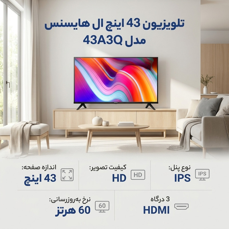 تلویزیون 43 اینچ ال ای دی هایسنس مدل 43A3Q