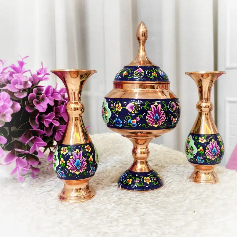 ست 3 تکه گلدان و شکلات خوری مسی مدل پرداز کد trj16