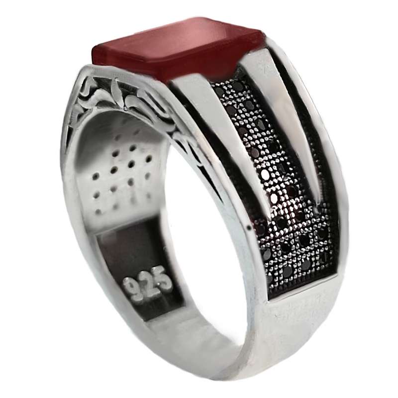 انگشتر نقره مردانه مدل عقیق سرخ MS9046