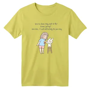 تی شرت آستین کوتاه بچگانه مدل دختر و خرگوش کد 3 رنگ زرد لیمویی