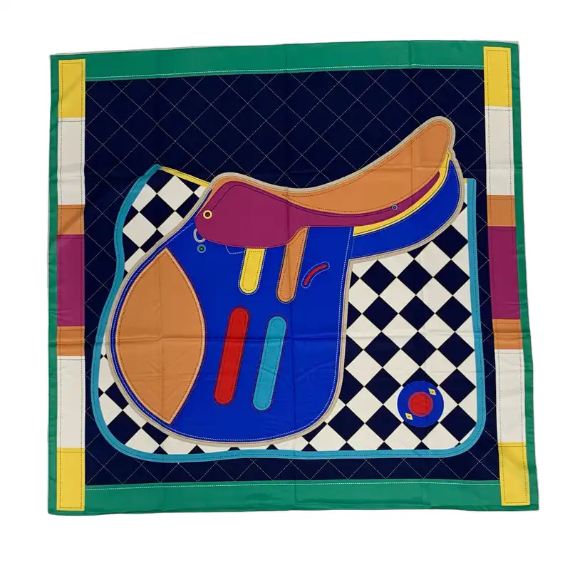 روسری زنانه مدل ابریشم توییل دور دست دوز طرح زین اسب کد 300