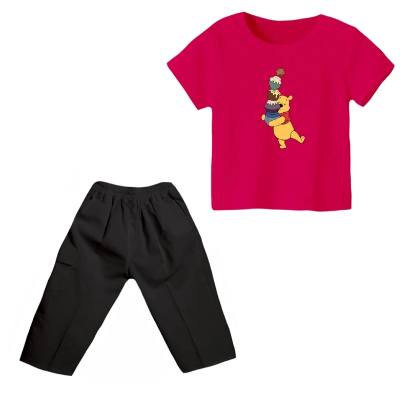 ست تی شرت و شلوارک پسرانه مدل پو کد 72 رنگ سرخابی